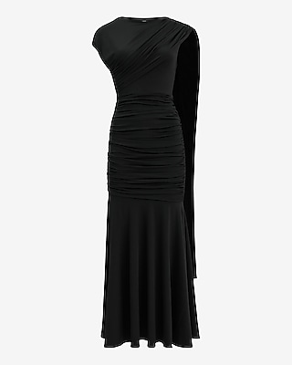 Boat Neck Cap Sleeve Draped Scarf Ruched Maxi Dress - thumbnail 7