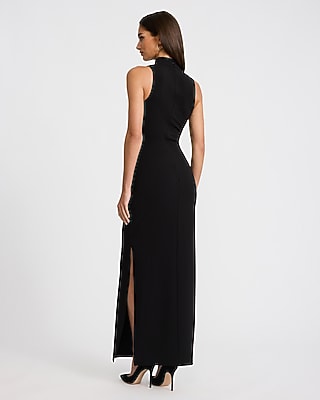 Lace Pieced Mock Neck Maxi Sheath Dress