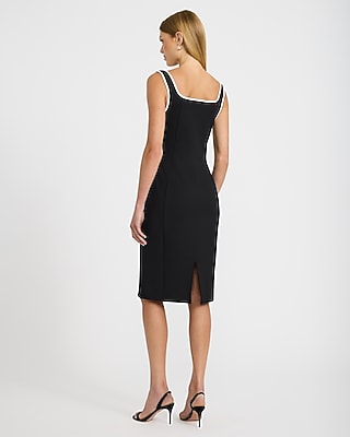 Tipped Square Neck Bow Front Midi Sheath Dress