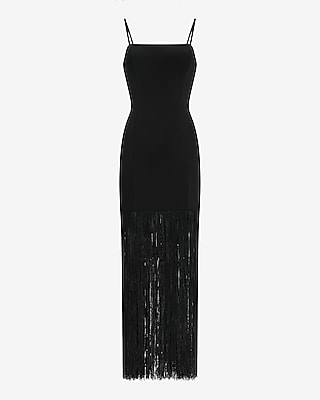Square Neck Fringe Maxi Sheath Dress