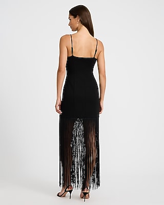 Square Neck Fringe Maxi Sheath Dress