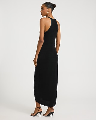 V-Neck Novelty Hardware Pleated Wrap Maxi Dress