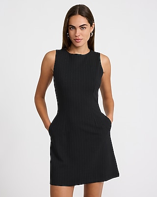 Ponte Striped Crew Neck Sleeveless Mini Sheath Dress