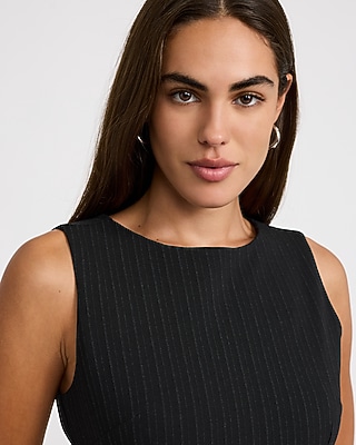 Ponte Striped Crew Neck Sleeveless Mini Sheath Dress