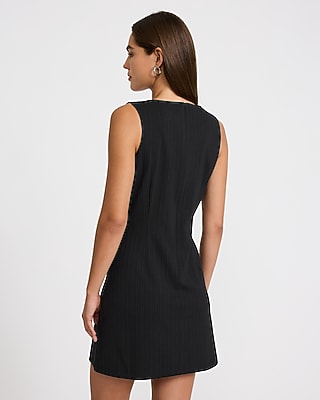Ponte Striped Crew Neck Sleeveless Mini Sheath Dress