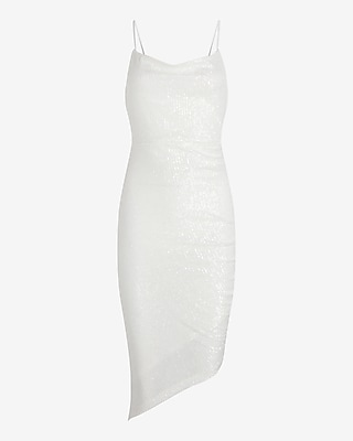 Sequin Cowl Neck Asymmetrical Hem Midi Dress