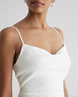 Sequin Cowl Neck Asymmetrical Hem Midi Dress