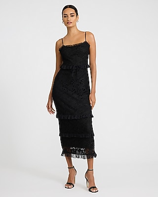 Lace Square Neck Sleeveless Ruffle Midi Dress | Express