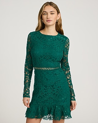 green emerald velvet dress Velvet Long Sleeve Corset Mini Dress in Emerald Green - 4 main image 1