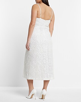 white and blue floral midi dress Brass & Roe Amaira Modest White And Blue Floral Midi Dress White / M
