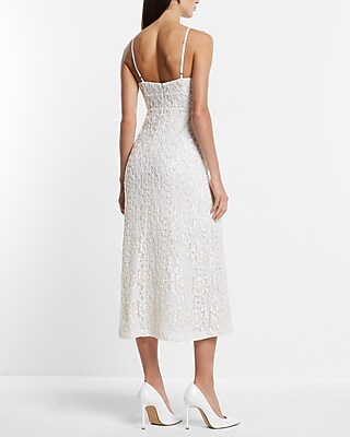 knee length dresses for ladies Glimmer White Sealace Embroidered Midi Dress