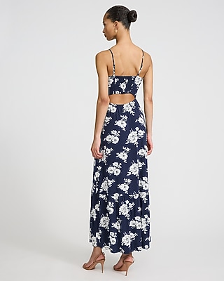 Floral V-Neck Sleeveless Open Smocked Back Maxi Dress