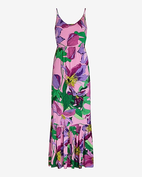 Floral V-neck Back Cutout Tiered Maxi Dress | Express Floral V-neck Back Cutout Tiered Maxi Dress | Express
