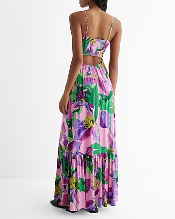 Floral Satin V-neck Midi Downtown Cami Slip Dress