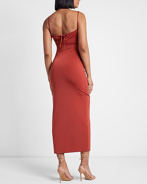 Built-In Shapewear Ruched Slit Maxi Dress