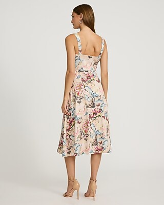 knee length dresses for ladies Smocked Jersey Midi Dress-Multi, Flourishing Meadow