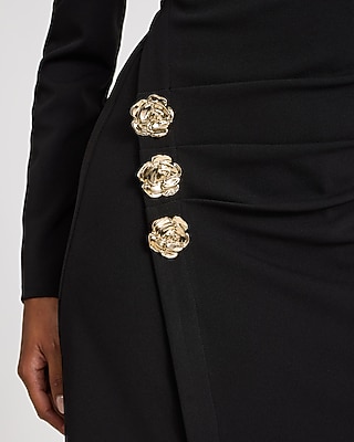 Boat Neck Long Sleeve Hardware Side Wrap Mini Dress
