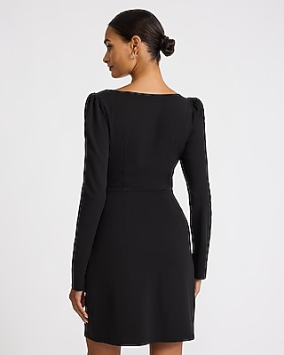 Boat Neck Long Sleeve Hardware Side Wrap Mini Dress