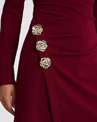 Boat Neck Long Sleeve Hardware Side Wrap Mini Dress