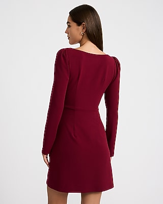 Boat Neck Long Sleeve Hardware Side Wrap Mini Dress