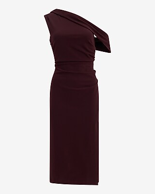 One Shoulder Draped Side Slit Midi Sheath Dress