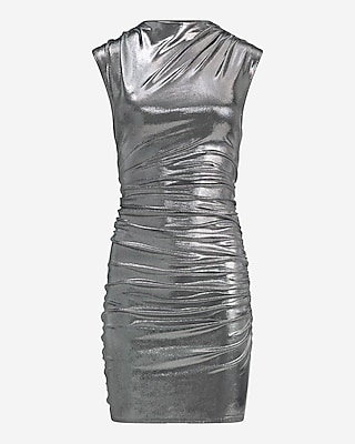 Metallic Mock Neck Sleeveless Mini Sheath Dress