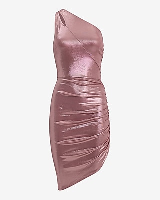Metallic One Shoulder Keyhole Ruched Mini Dress