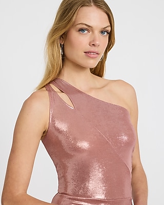 Metallic One Shoulder Keyhole Ruched Mini Dress