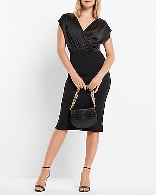 Draped V neck Midi Sheath Dress Express