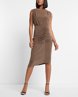 Express Crew Neck Sleeveless Side Ruched Sheath Midi Dress