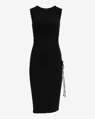 Crew Neck Short Sleeve Ruched Midi Knit Dress