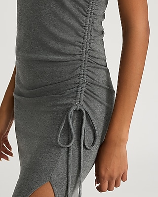 Crew Neck Short Sleeve Ruched Midi Knit Dress