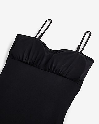 Body Contour Mesh Ruched Side Slit Midi Dress With Bra Cups | Express