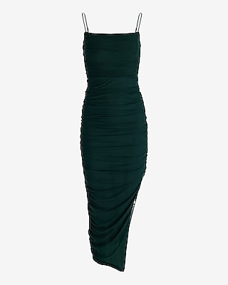 Body Contour Mesh Ruched Side Slit Midi Dress With Bra Cups