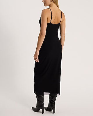 Mesh Cowl Neck Sleeveless Midi Dress