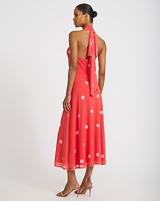 Mesh Polka Dot Halter Cowl Neck Maxi Dress - thumbnail 8