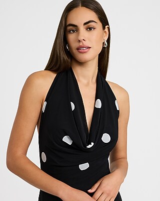 Mesh Polka Dot Halter Cowl Neck Maxi Dress - thumbnail 2