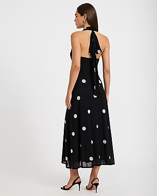 Mesh Polka Dot Halter Cowl Neck Maxi Dress - thumbnail 3