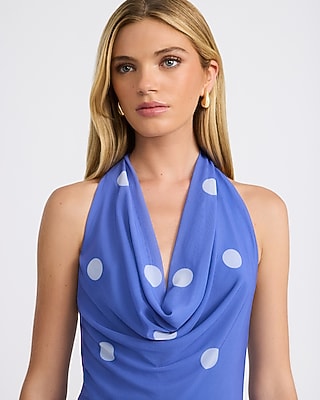 Mesh Polka Dot Halter Cowl Neck Maxi Dress - thumbnail 5
