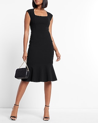 Square Neck Peplum Midi Sheath Dress Express