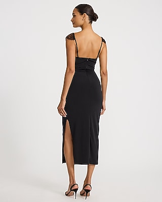 Lace Pieced Sweetheart Cap Sleeve Ruched Midi Dress