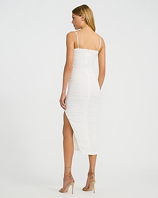 Sheer Mesh Ruched Square Neck Midi Dress | Express