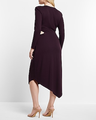 Long Sleeve Cutout Ruched Asymmetrical Hem Midi Dress