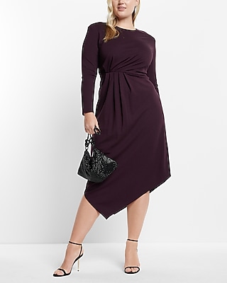 Long Sleeve Cutout Ruched Asymmetrical Hem Midi Dress