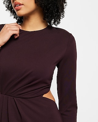 Long Sleeve Cutout Ruched Asymmetrical Hem Midi Dress