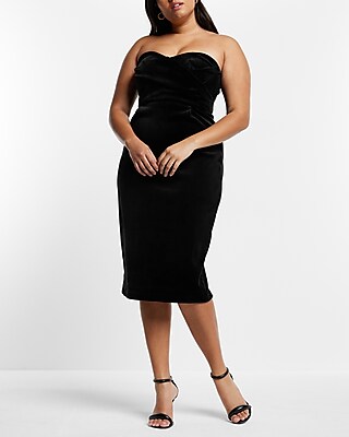 Velvet Sweetheart Neckline Strapless Midi Sheath Dress