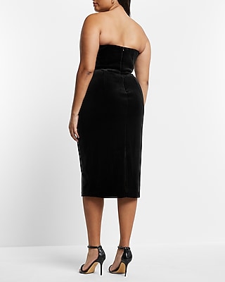 Velvet Sweetheart Neckline Strapless Midi Sheath Dress