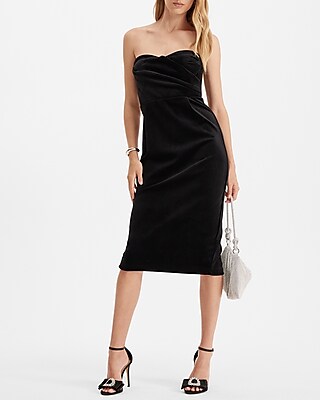 Velvet Sweetheart Neckline Strapless Midi Sheath Dress