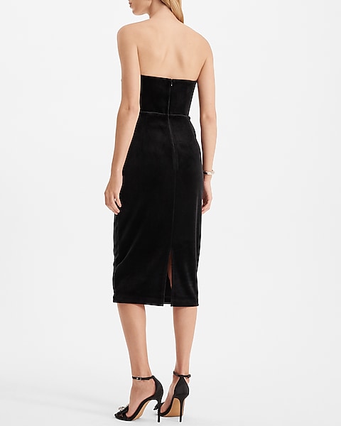 Velvet Sweetheart Neckline Strapless Midi Sheath Dress | Express Velvet Sweetheart Neckline Strapless Midi Sheath Dress | Express