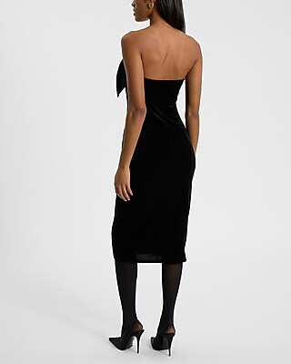 Velvet Bow Strapless Midi Dress | Express
